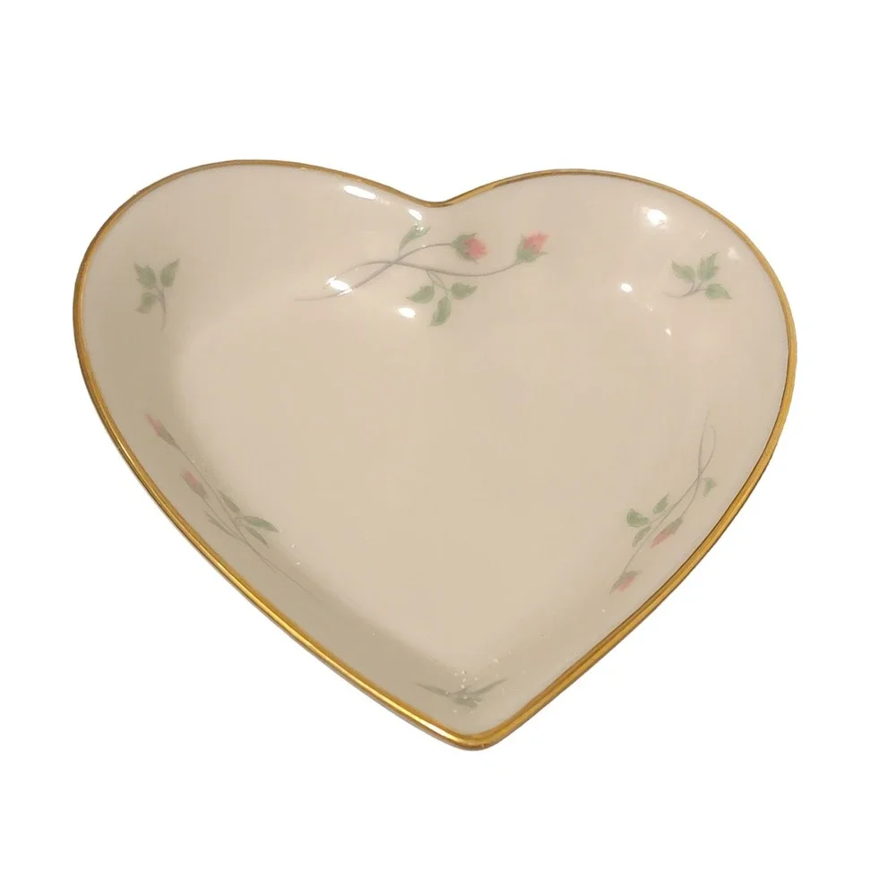 Lenox Rose Manor White Gold Floral Porcelain Heart Shaped‎ Trinket Dish